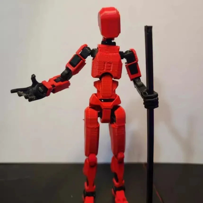 Poseable 3D-printed transforming robot action figure toy in various bright colors