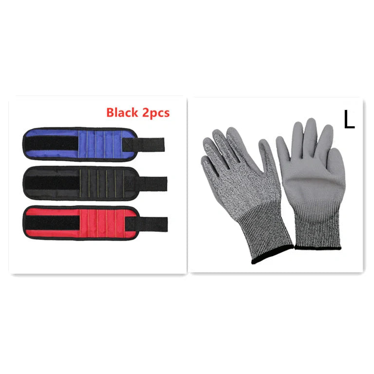 A 15-slot magnetic wristband made of durable nylon with powerful embedded magnets for organising and holding small tools and fasteners.