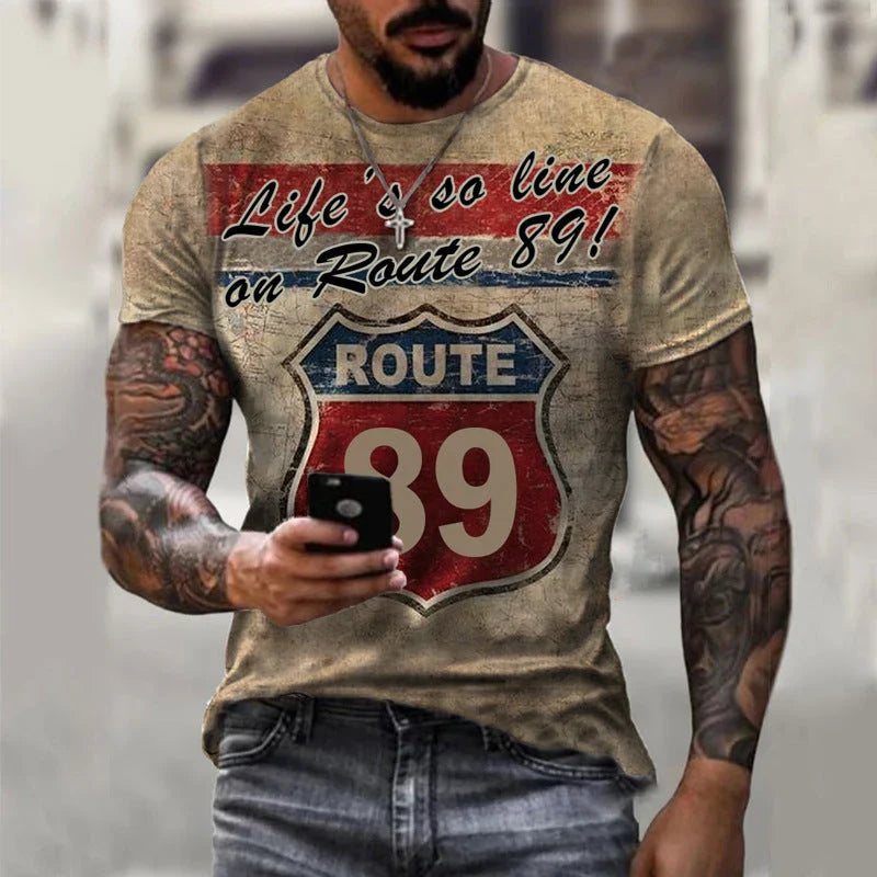 Men's round neck short sleeve t-shirt with stylish digital print design in various color options