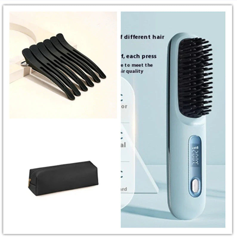 Cordless 2-in-1 Hair Straightener Brush with LCD Display, Offering Versatile Styling on the Go