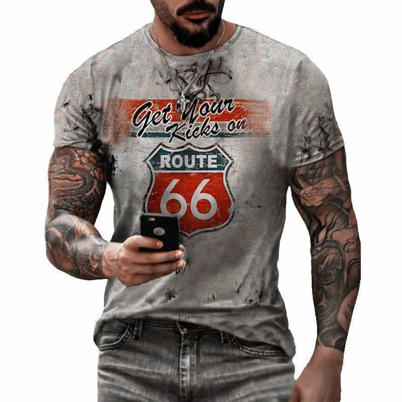Men's round neck short sleeve t-shirt with stylish digital print design in various color options