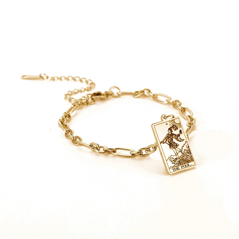 12 Tarot Card Series Fashion Trend Long Oval Link Chain Bracelet in gold and silver finishes