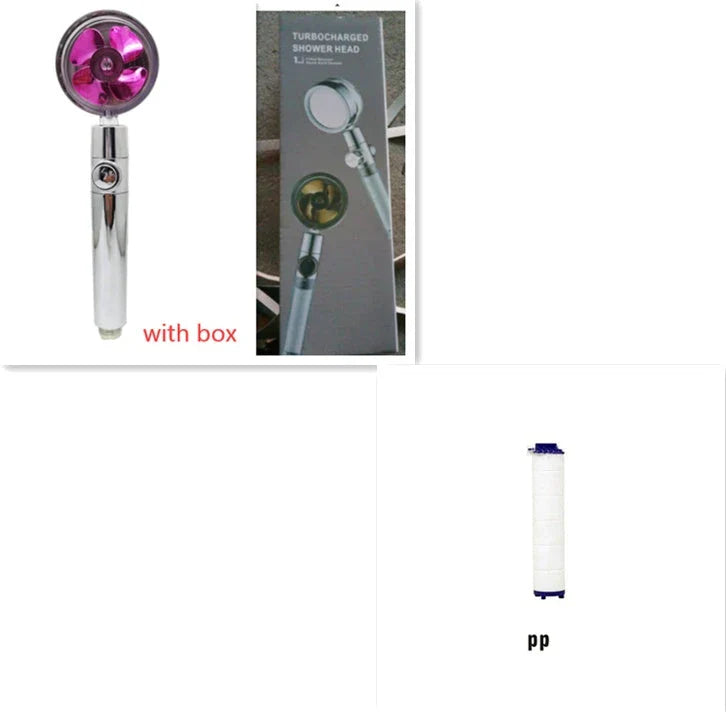 360-degree rotating high-pressure shower head with built-in fan and adjustable water spray