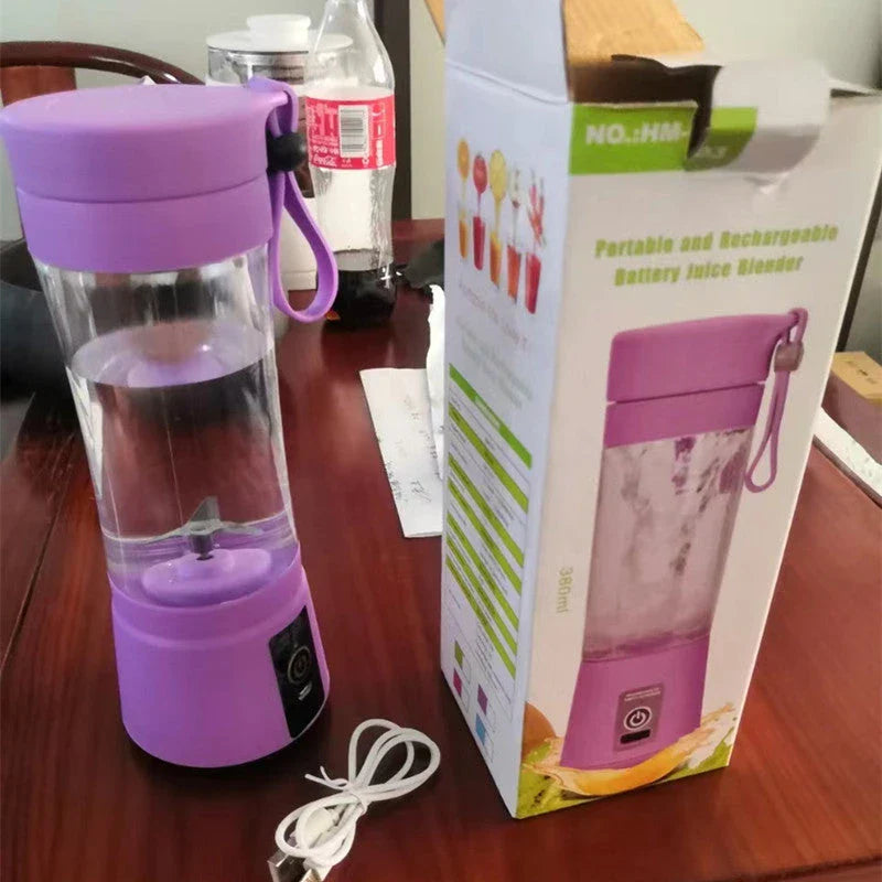 Portable smoothie blender with USB rechargeable battery, six-blade design, and automatic cleaning function for on-the-go healthy nutrition.
