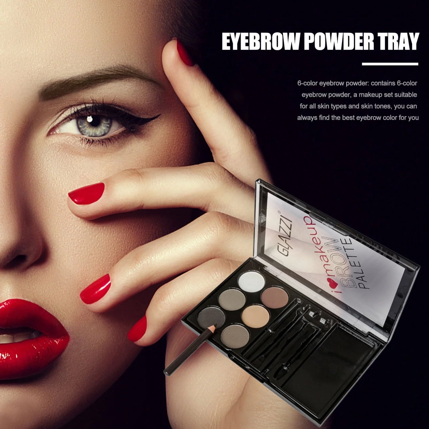 GLAZZI Natural Brown Eyebrow Powder Palette with brush and stencils