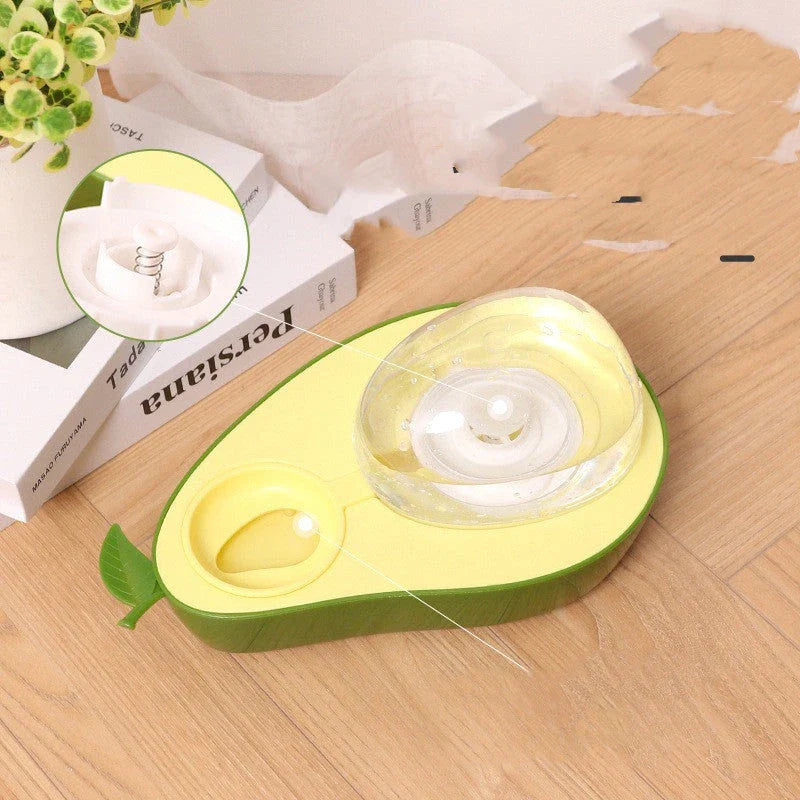 Automatic avocado-shaped pet feeder and water dispenser with dual bowls for cats and dogs