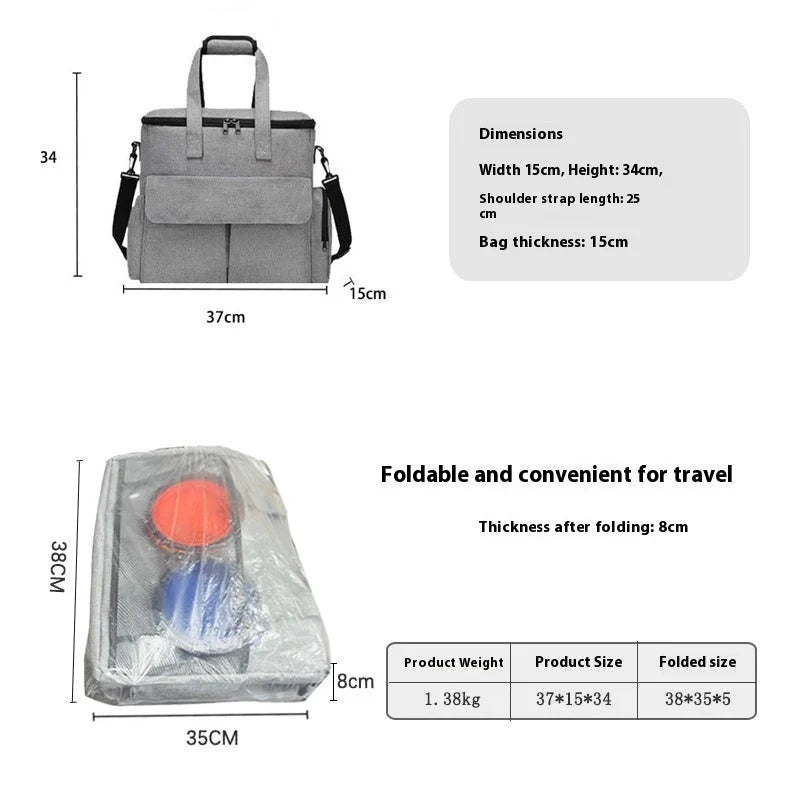 Grey dog travel backpack with removable divider and multiple carrying options