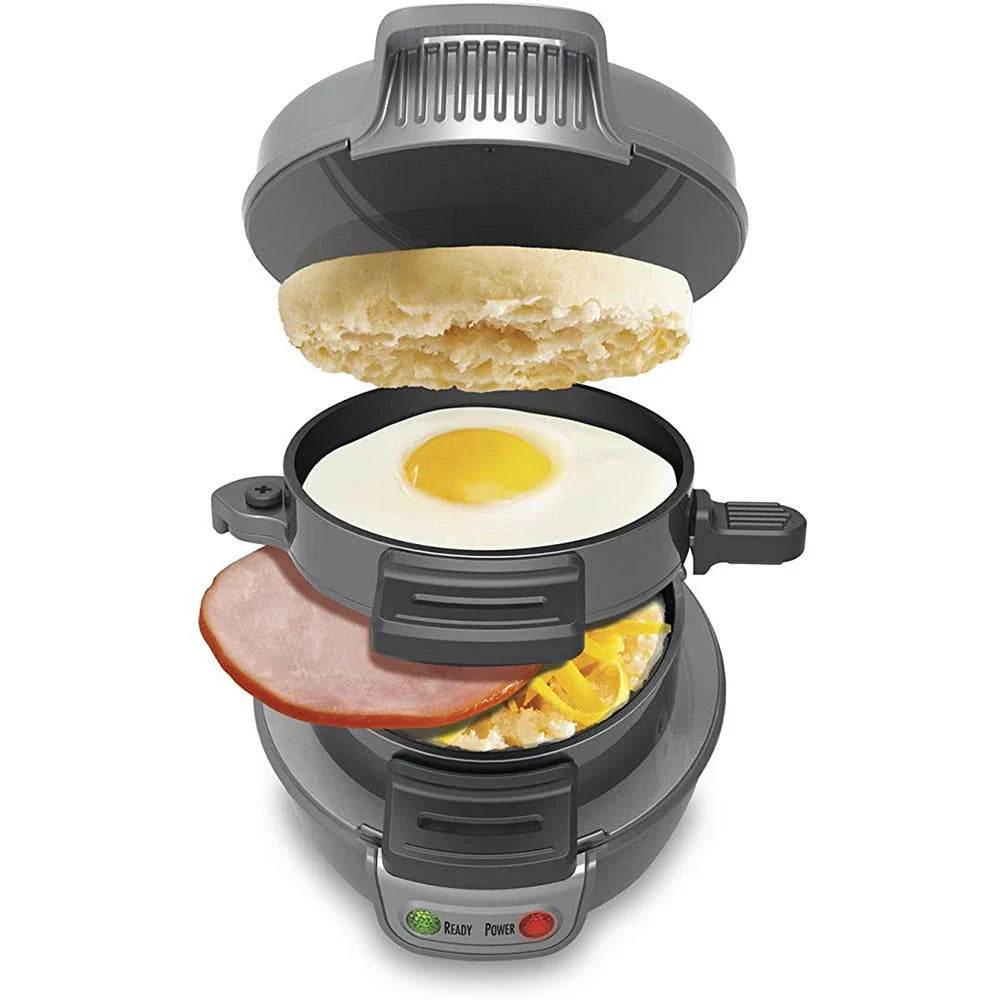 Versatile 3-in-1 breakfast maker with sandwich maker, waffle iron, and egg cooker functions