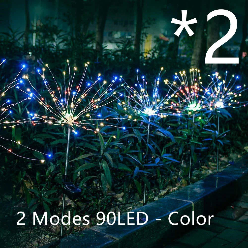 Radiant Solar-Powered Outdoor Fireworks Lights with dazzling LED display in various shapes and colours