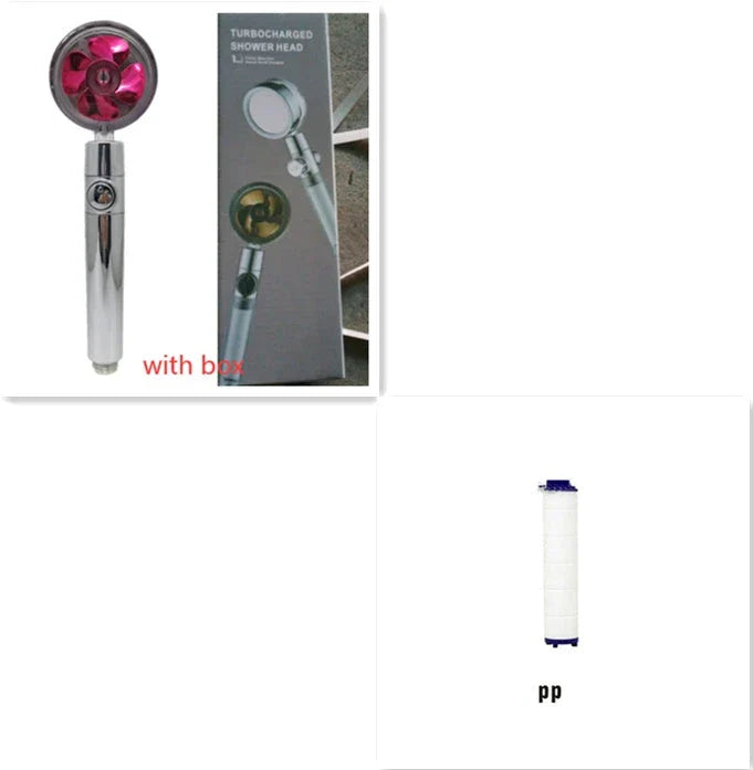 360-degree rotating high-pressure shower head with built-in fan and adjustable water spray