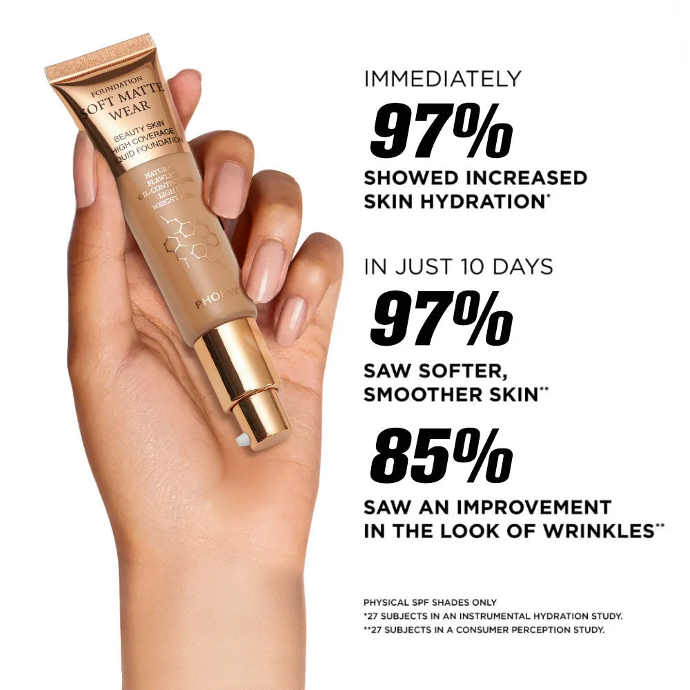 PHOFAY Full Coverage Foundation in various shades, 30ml oil-controlling formula