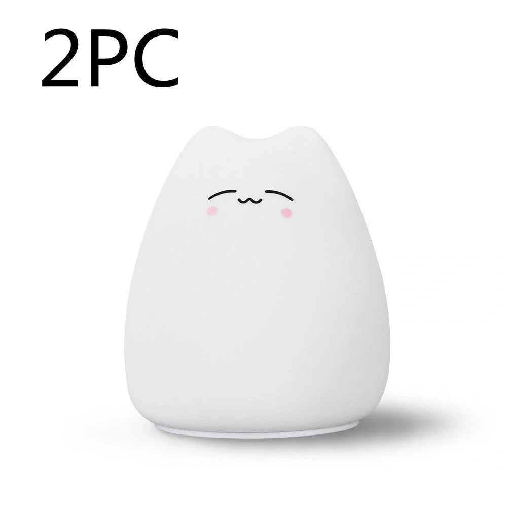 Adorable cat design silicone touch sensor LED night light for children with colour-changing feature