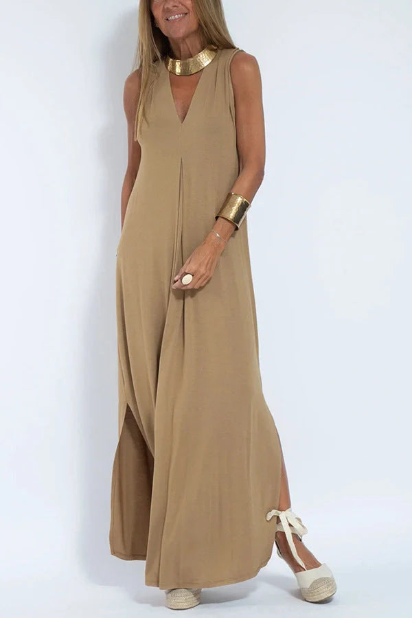 Stylish Women's V-neck Sleeveless Dress with Long Cardigan in various colors