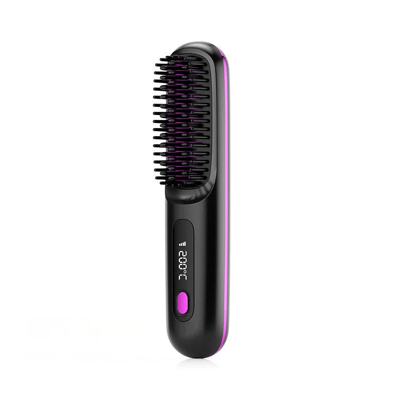 Cordless 2-in-1 Hair Straightener Brush with LCD Display, Offering Versatile Styling on the Go