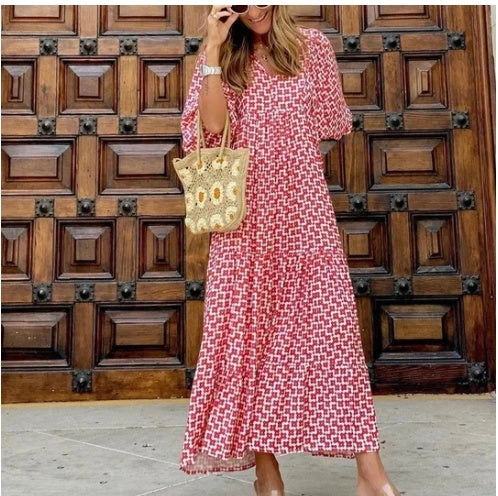 A bohemian-inspired floral midi dress in a variety of vibrant colors for the perfect summer look