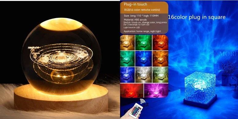 Illuminating Ambiance Lamp with rotating water ripple projection, 16 color options, and remote control for customizable home decor
