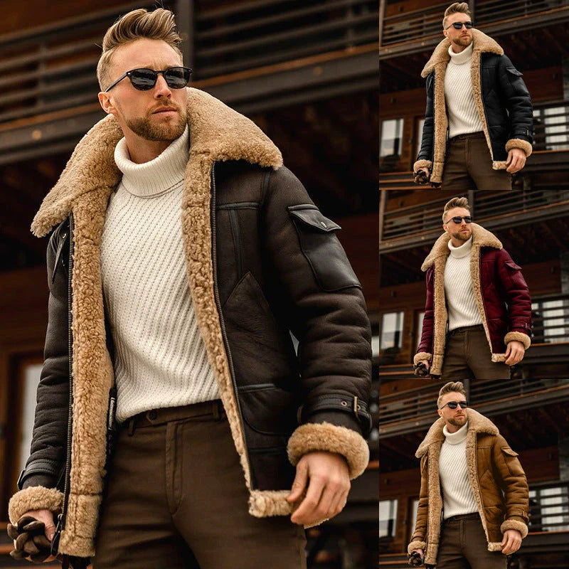 A warm, tactical military-style fleece jacket with a fur collar in various color options