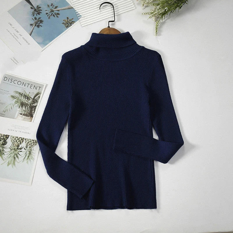 Solid Colour Pit Strip Knit Pullover Turtleneck Sweater in various colours