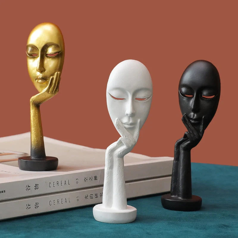 Nordic abstract art thinker lady mask figurine resin statue for home and office decoration