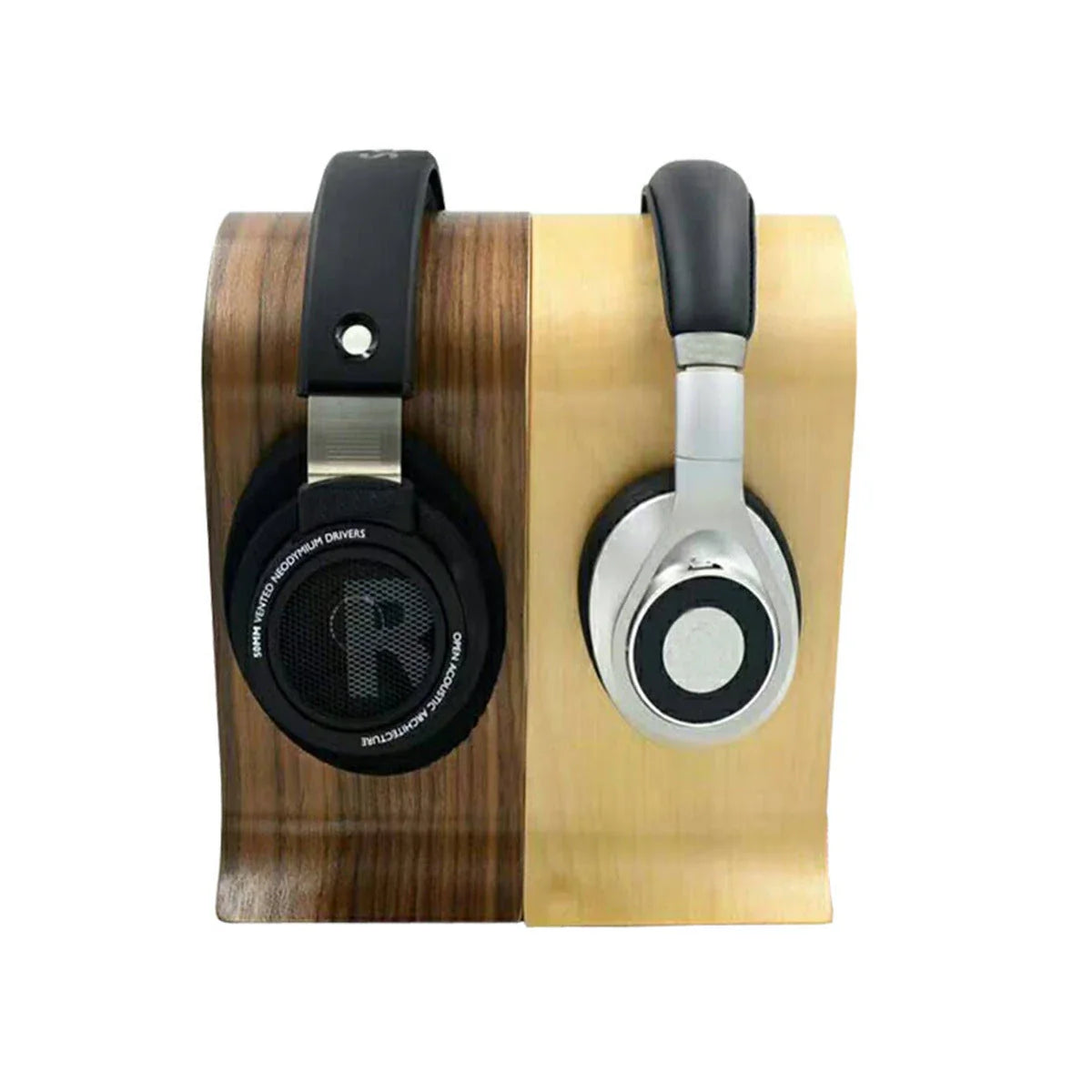 Elegant solid wood headphone stand in a contemporary design for beautiful display of audio equipment