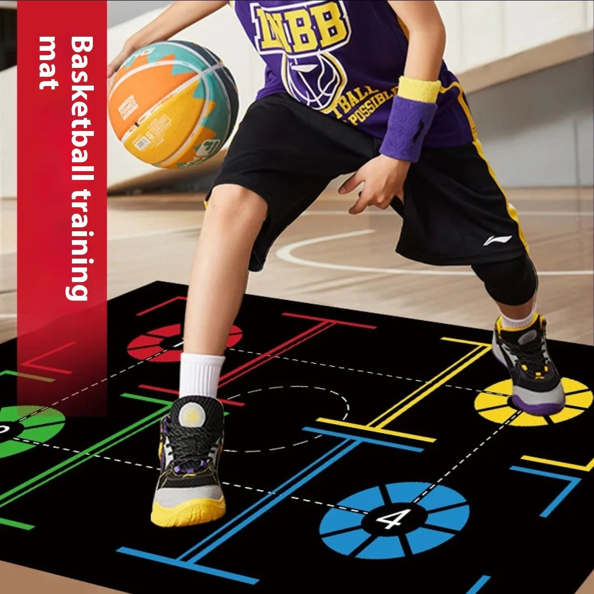 Premium indoor basketball training mat with patterned design for improved footwork and ball control