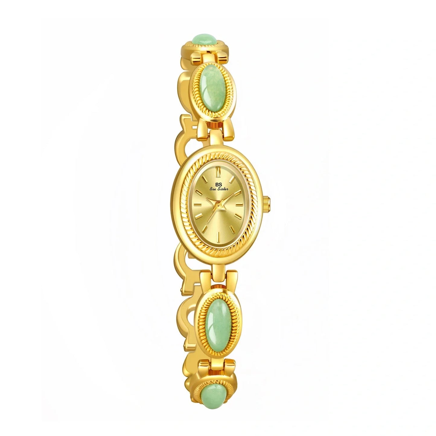 Luxury women's bracelet watch with Hetian Jade and Dongling Stone accents