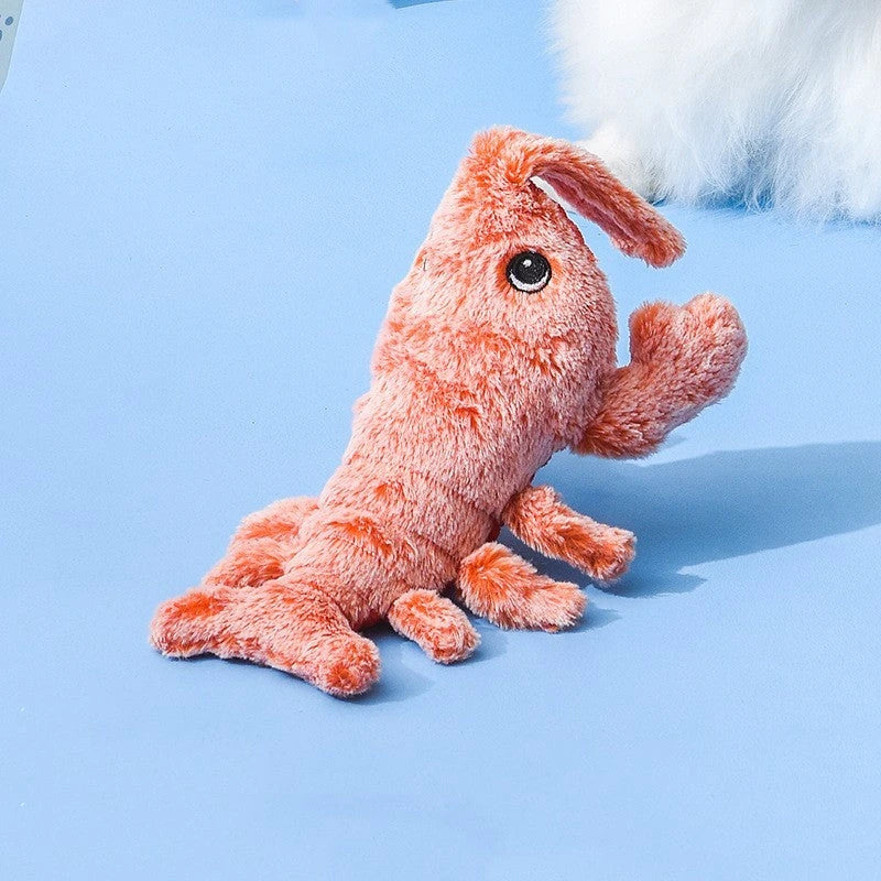 USB-rechargeable jumping lobster plush toy for cats with three tail-swinging modes and durable design