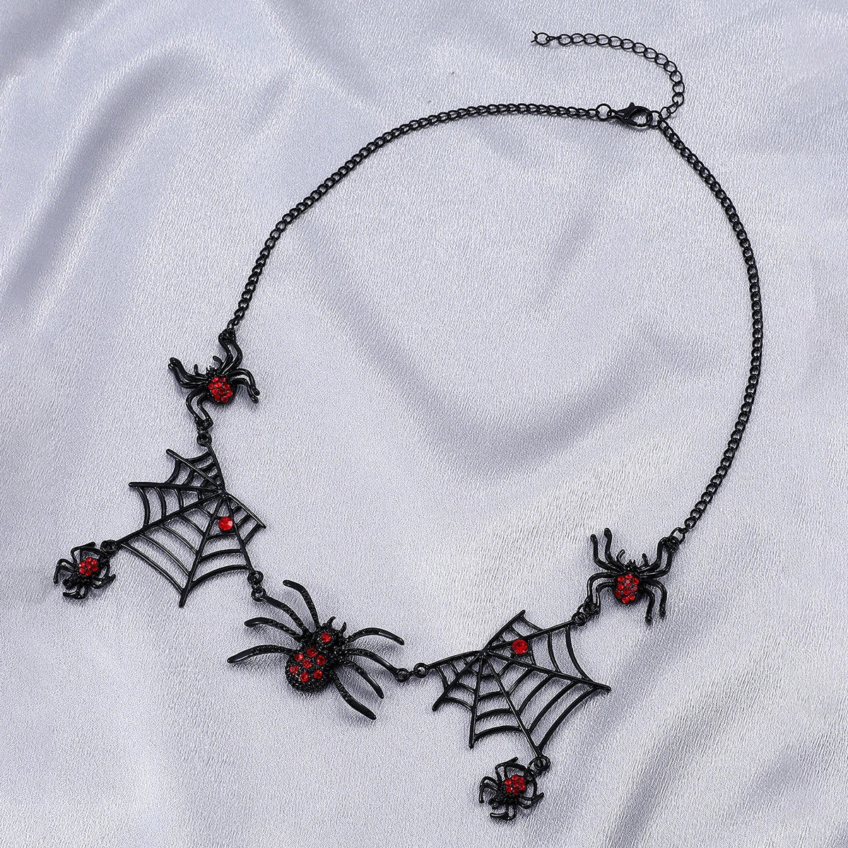 Spooky spider and spider web clavicle necklace, a must-have Halloween fashion accessory with adjustable length and captivating design.