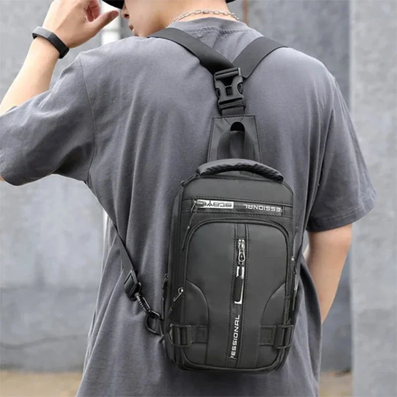 Versatile crossbody bag with multiple pockets and compartments, made of durable nylon for the modern, on-the-go gentleman