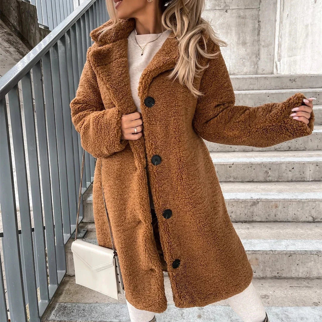 Stylish women's long-sleeved plush lapel jacket in various colours
