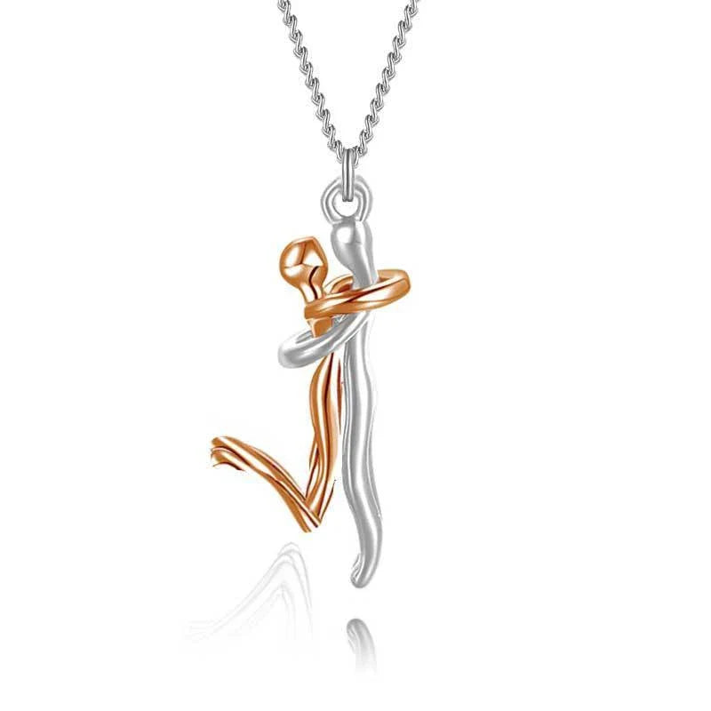 Elegant 18K plated copper pendant necklace featuring a unique 'hug' design, perfect for couples and special occasions.