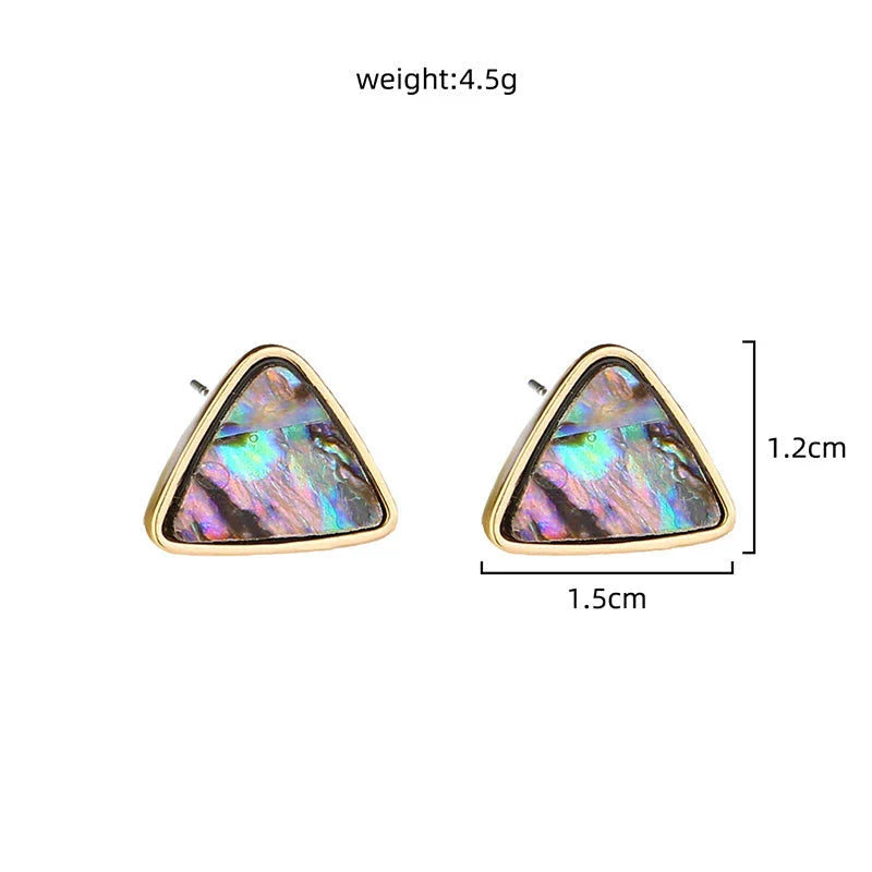 Triangular Abalone Shell Stud Earrings with Iridescent Patterns and Modern Design
