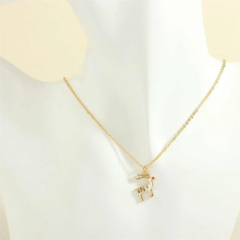 Festive Christmas-themed necklace with oil-drop pendant and coloured rhinestones