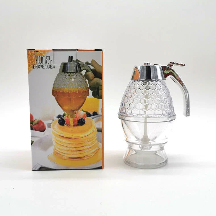 Premium acrylic honey dispenser with transparent body and precise spout for drip-free honey serving