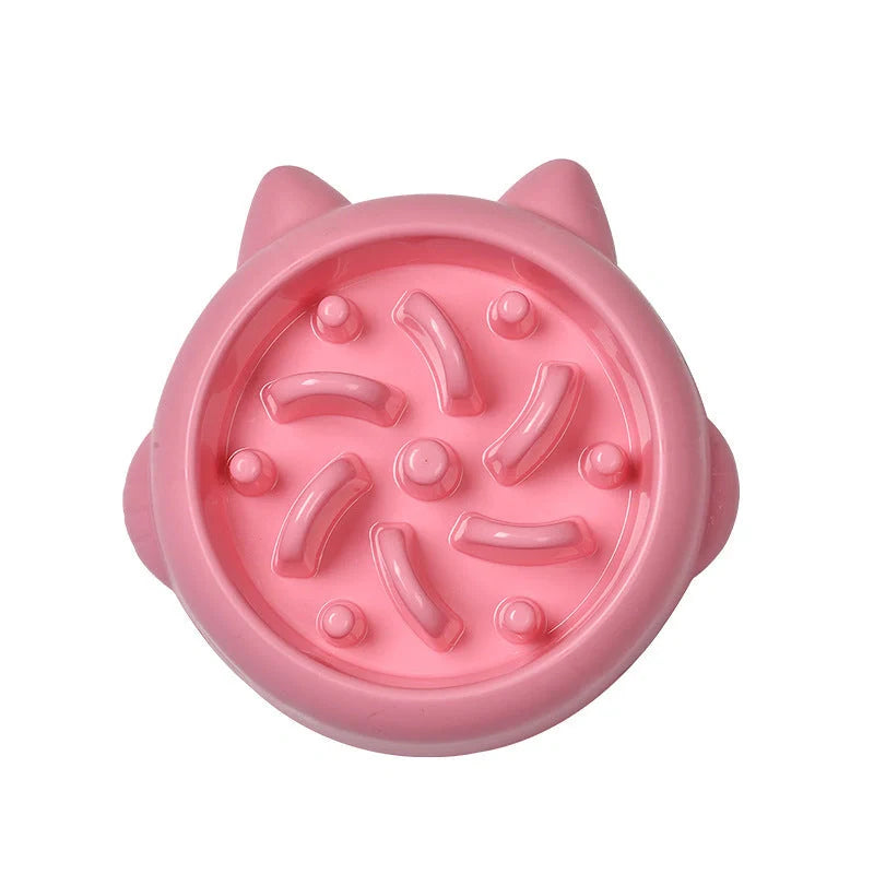 Pet slow feeder bowl in green, pink, or orange with anti-choking design
