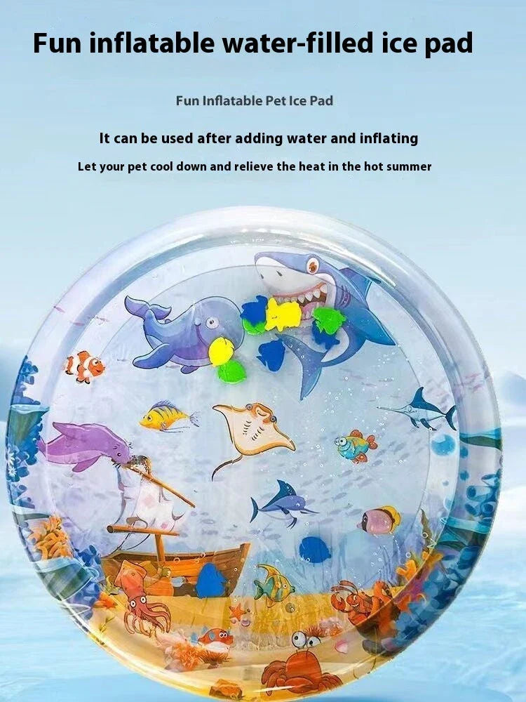 Cooling pet water mat with vibrant animal-themed designs for dogs and cats to stay cool and comfortable