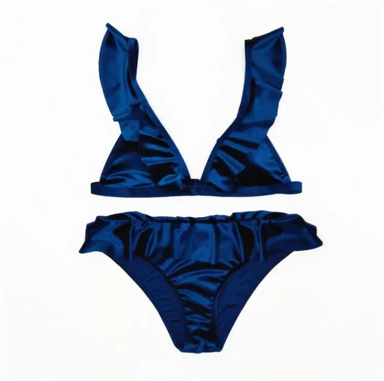 gifthome.uk Women's Ice Velvet Ruffle Bikini Set with Chest Pad