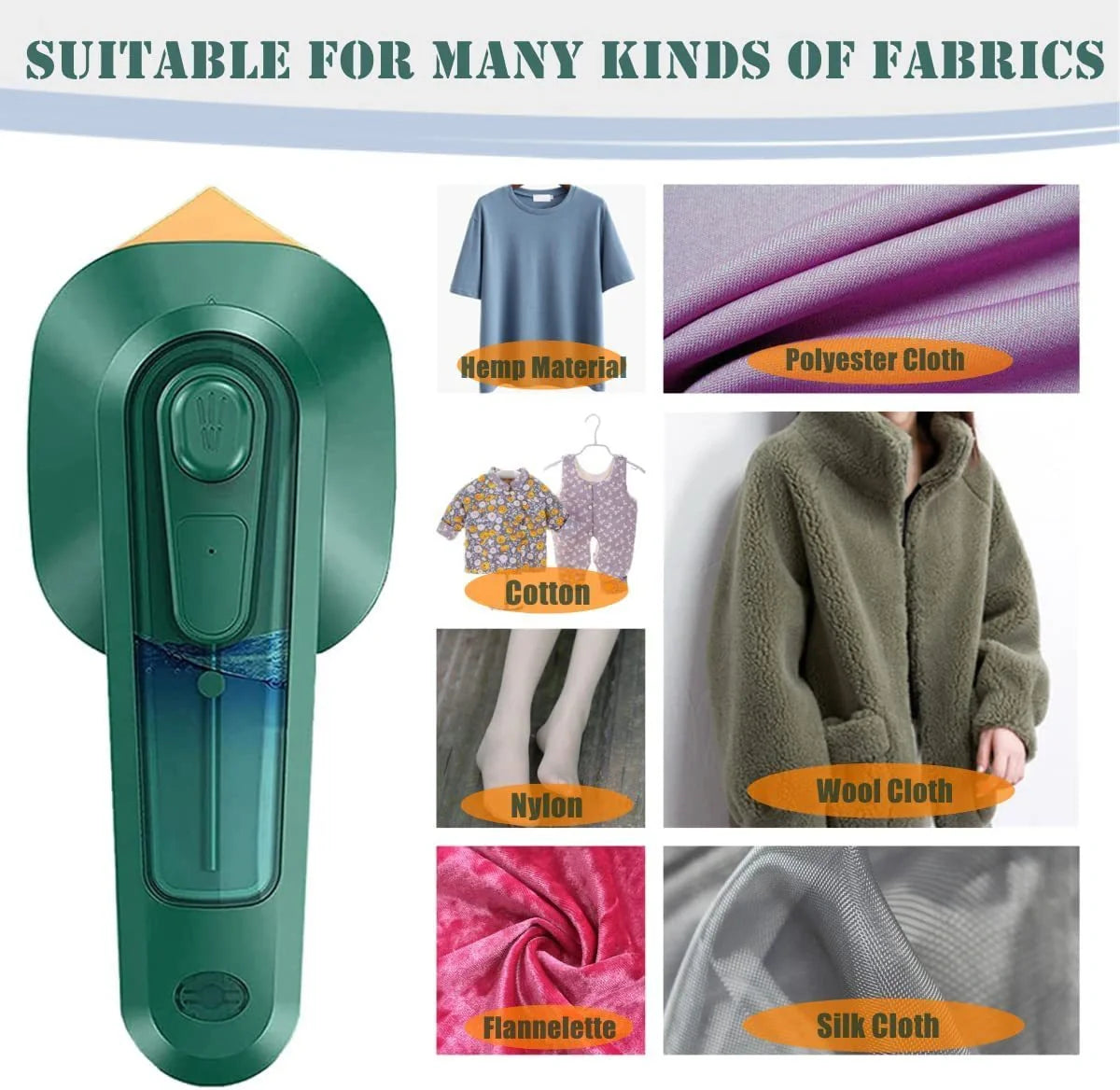 Handheld portable garment ironing machine with super large titanium panel in dark green