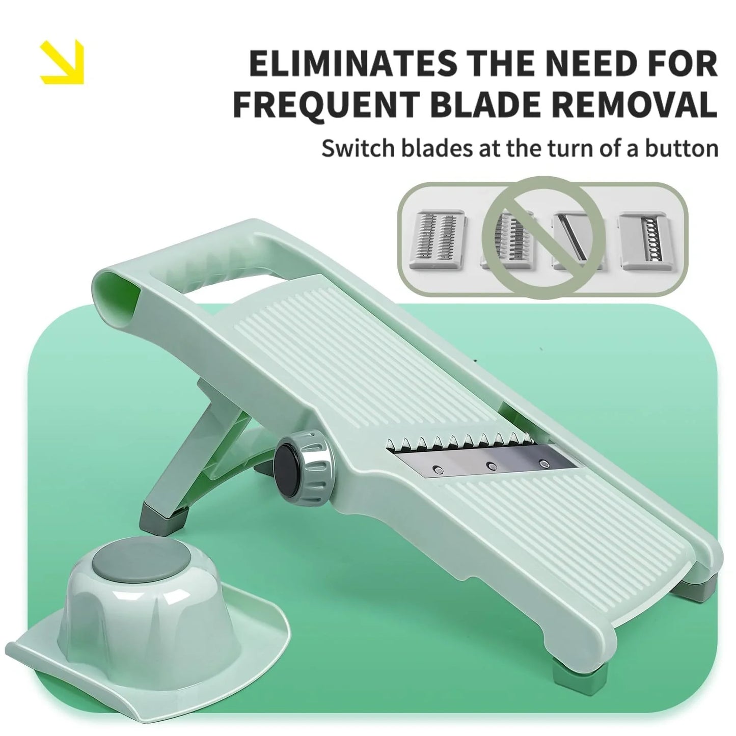 Versatile vegetable slicer with adjustable thickness, ideal for slicing, shredding, and julienning a variety of ingredients