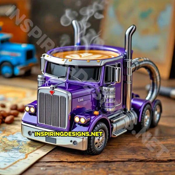 Handcrafted semi-truck shaped coffee mug for truck enthusiasts