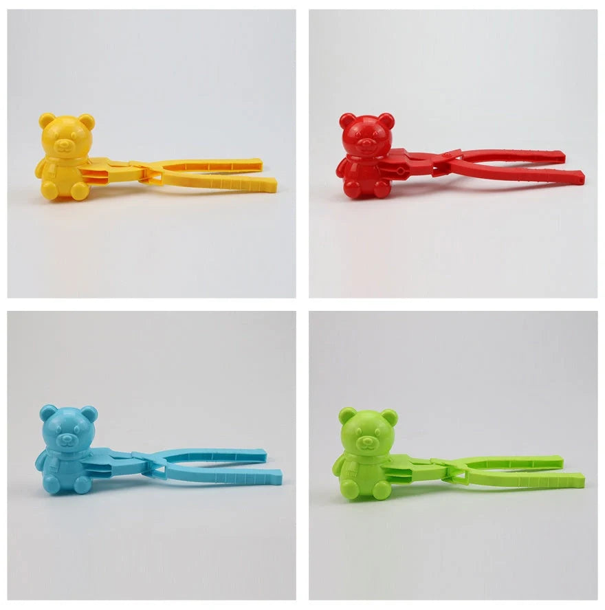 Heart-shaped snowball maker for kids in red, green, pink, yellow, and blue