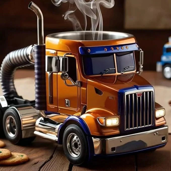Handcrafted semi-truck shaped coffee mug for truck enthusiasts