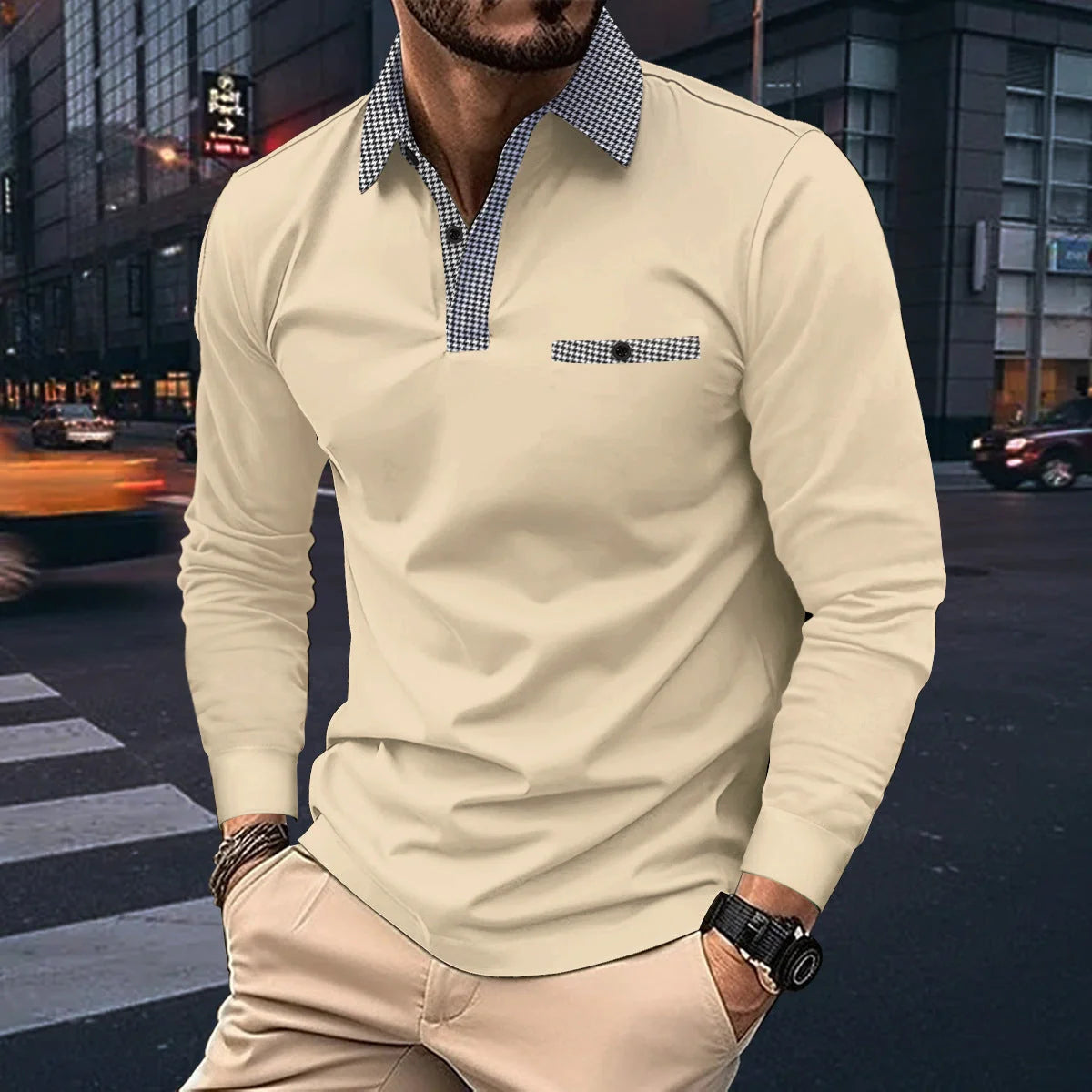 Men's plaid lapel polo shirt in various colours for leisure wear