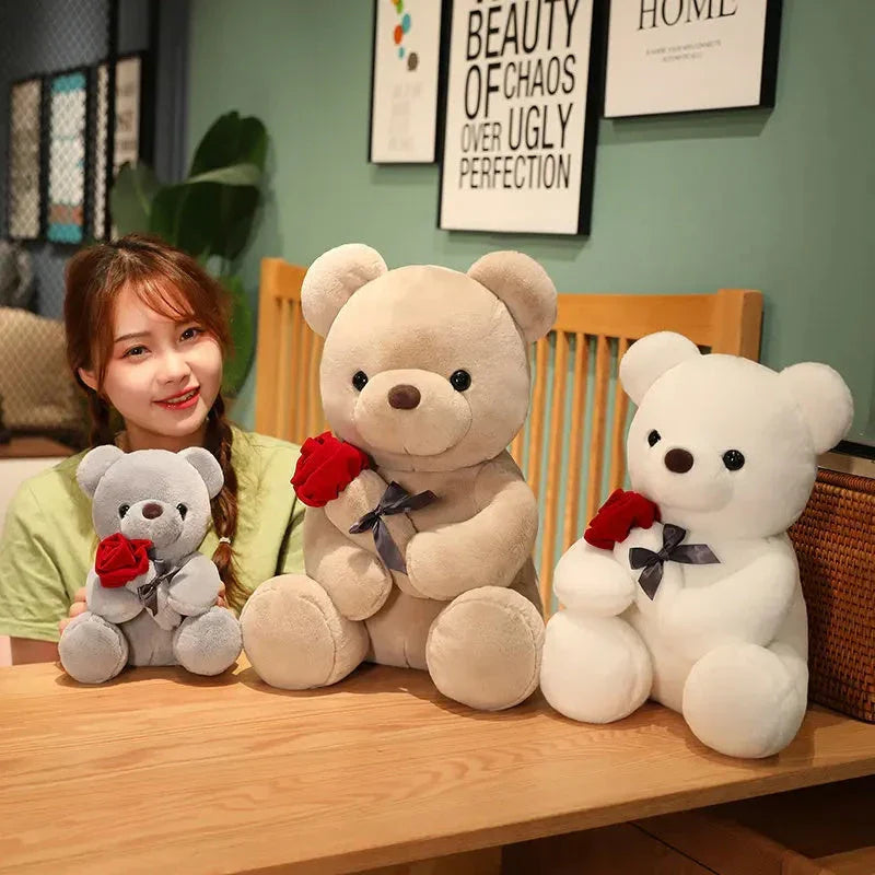 Soft and huggable teddy bear plush pillow in brown, beige, and grey colors