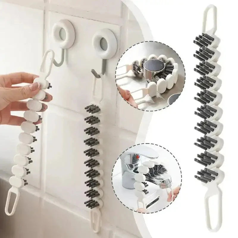 Bendable faucet cleaning brush with white PE/PP bristles for kitchen and bathroom use