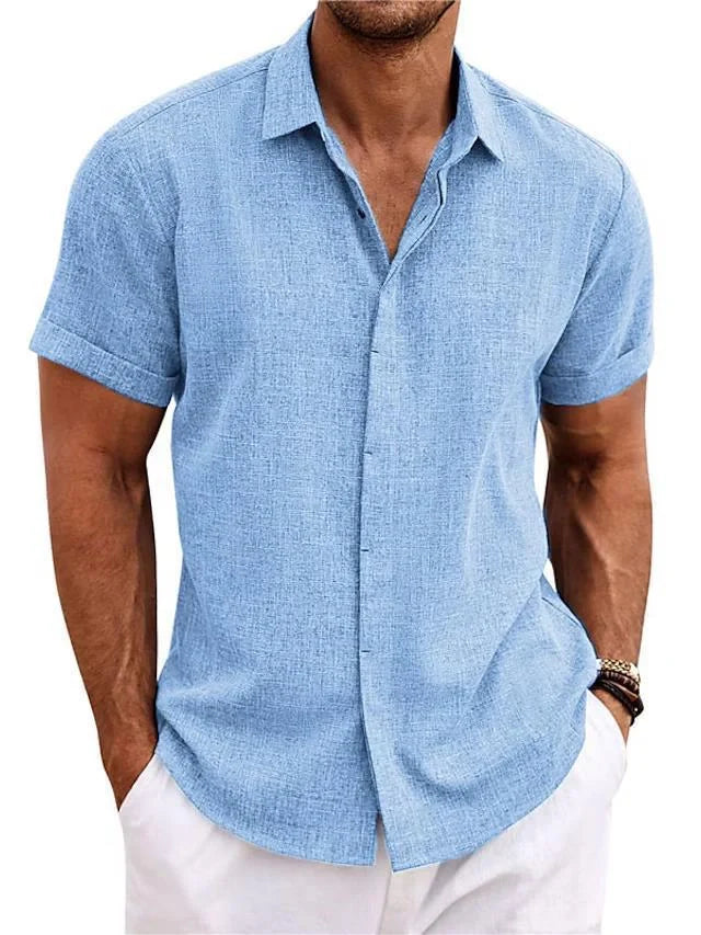 Men's stylish loose linen short-sleeved t-shirt in various colours
