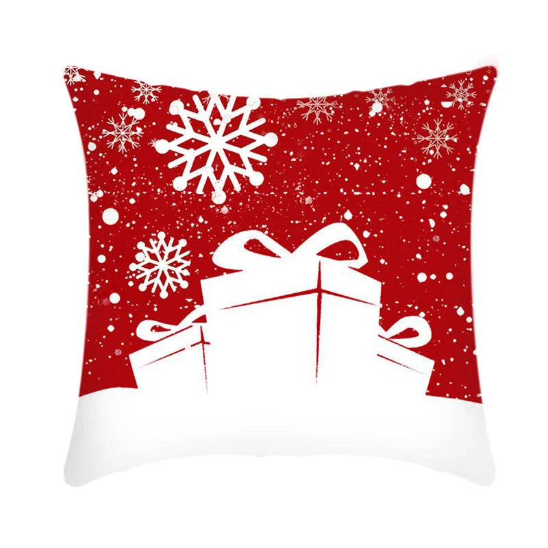 Merry Christmas cushion cover with elk and Santa Claus design in plush fabric