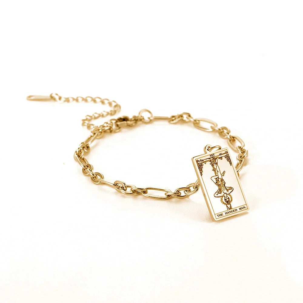 12 Tarot Card Series Fashion Trend Long Oval Link Chain Bracelet in gold and silver finishes