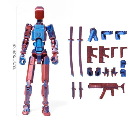 Poseable 3D-printed transforming robot action figure toy in various bright colors