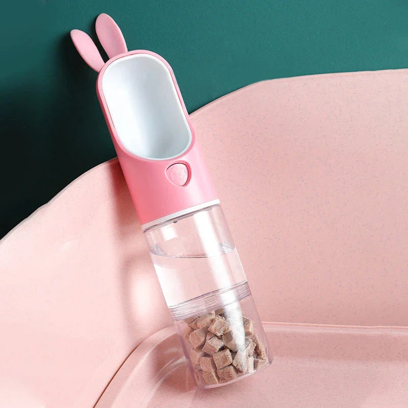 Portable pet water feeder with carbon filter, leak-proof design, and hands-free strap for outdoor hydration